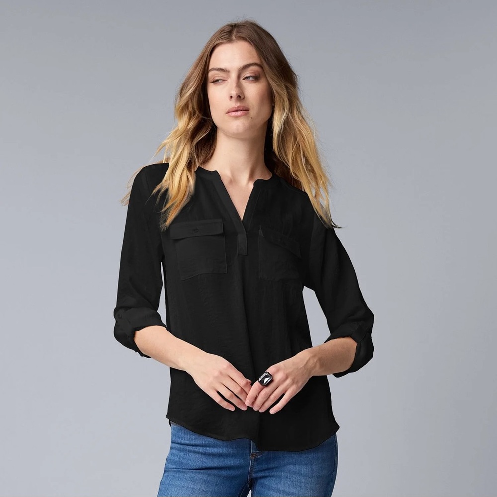Simply Vera Vera Wang Popover Black Blouse